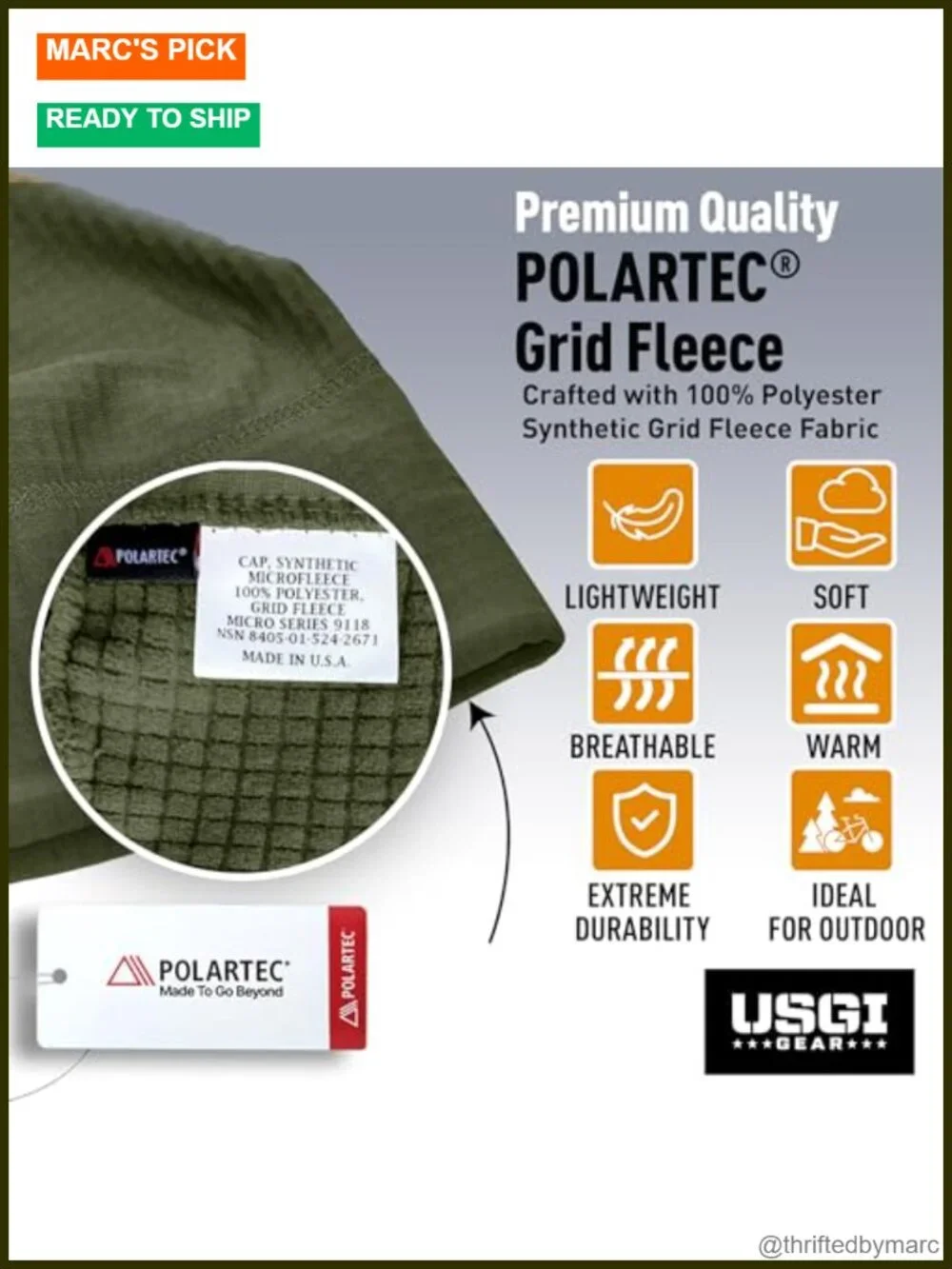 Polartec Grid Fleece Watch Cap Beanie – Lightweight Breathable Cold Weather Hat